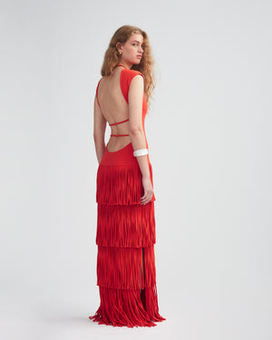 FRINGE COLUMN DRESS