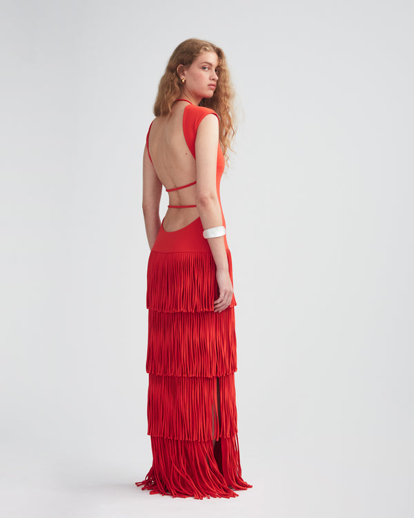 FRINGE COLUMN DRESS