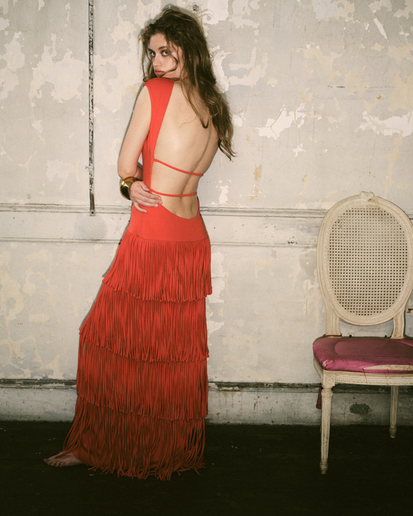 FRINGE COLUMN DRESS